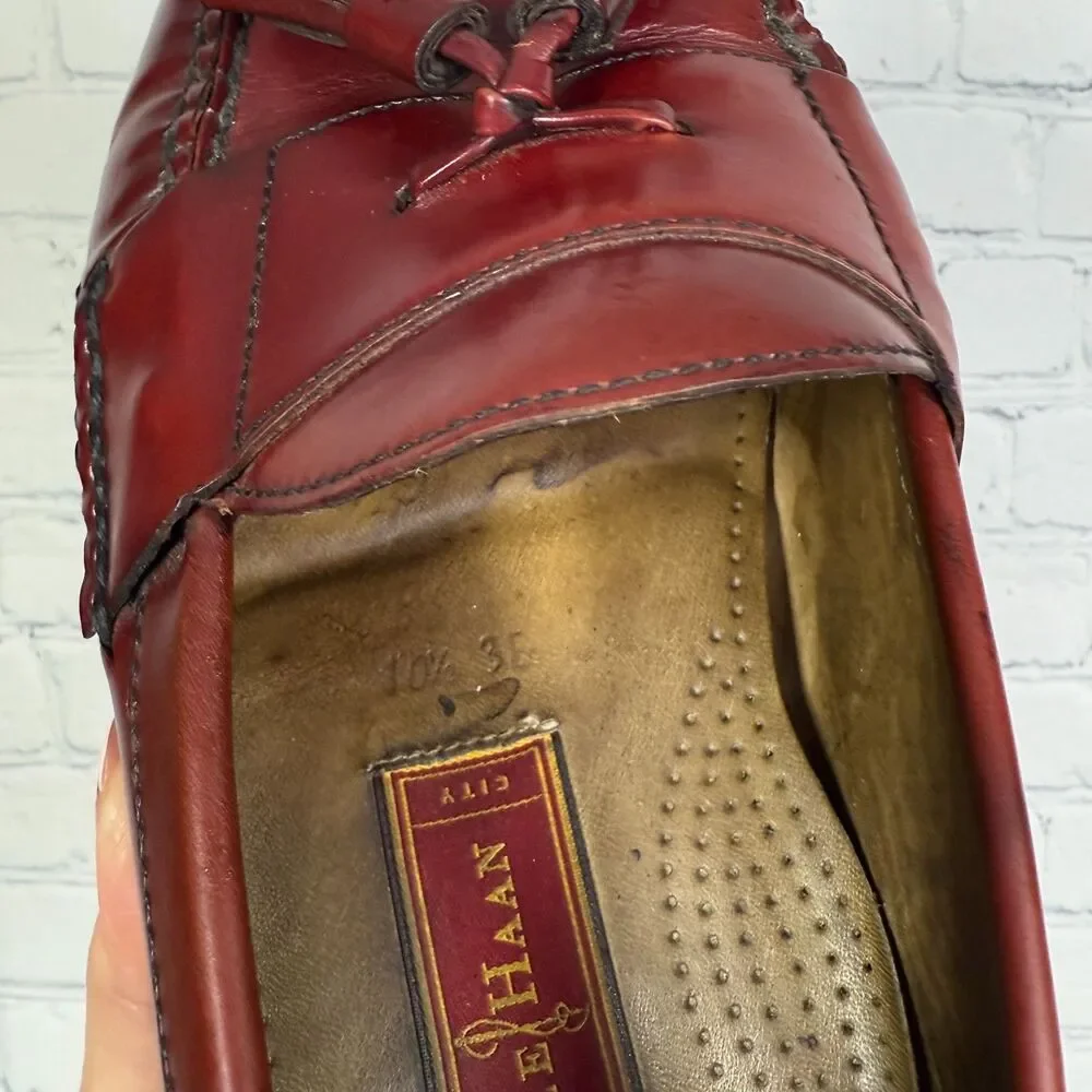 Cole Haan Pinch Tassel Loafers Men 10.5 Burgundy Oxblood Leather Dress Shoes